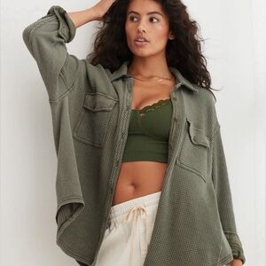 Aerie Army Green Waffle Cardigan US W Size XXS